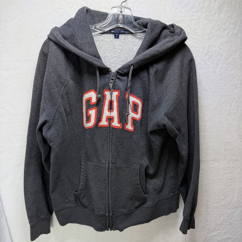 Gap Unisex Full Zip Hoodie Dark Charcoal Heather Gray Fleece Raglan Large L